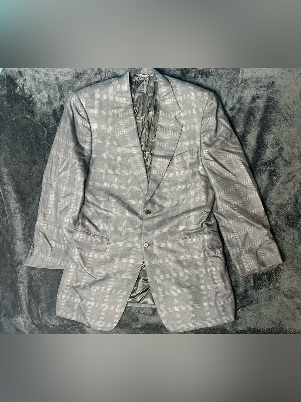 Canali Black Plaid Wool Silk Blazer Mens 54L Sports Coat Made In Italy 2 Button